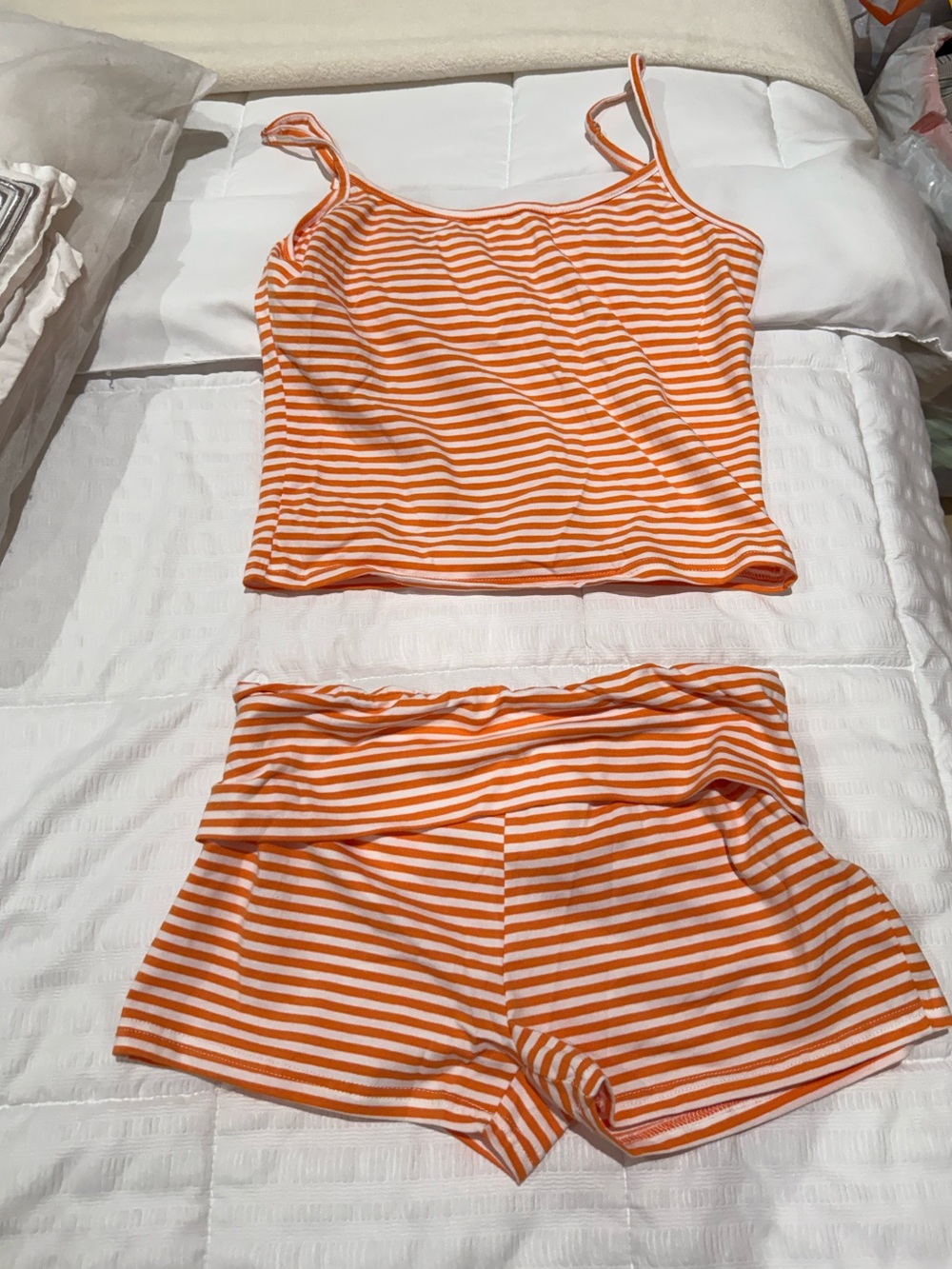 Amazon Orange & White Striped Women's Cami and Shorts Sleep Set